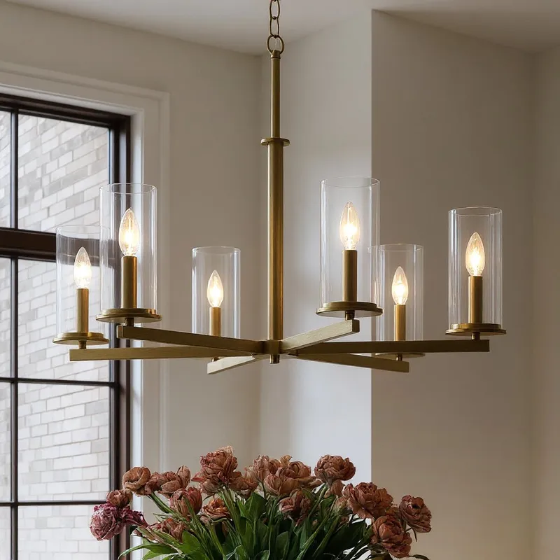 UKC20058 Transitional Indoor Chandelier, 21.75''H x 32.25''W x 32.25''Dep, Natural Brass Finish, Marquess Collection — Urban Ambiance LED Landscape Lights 60.0W 3000K