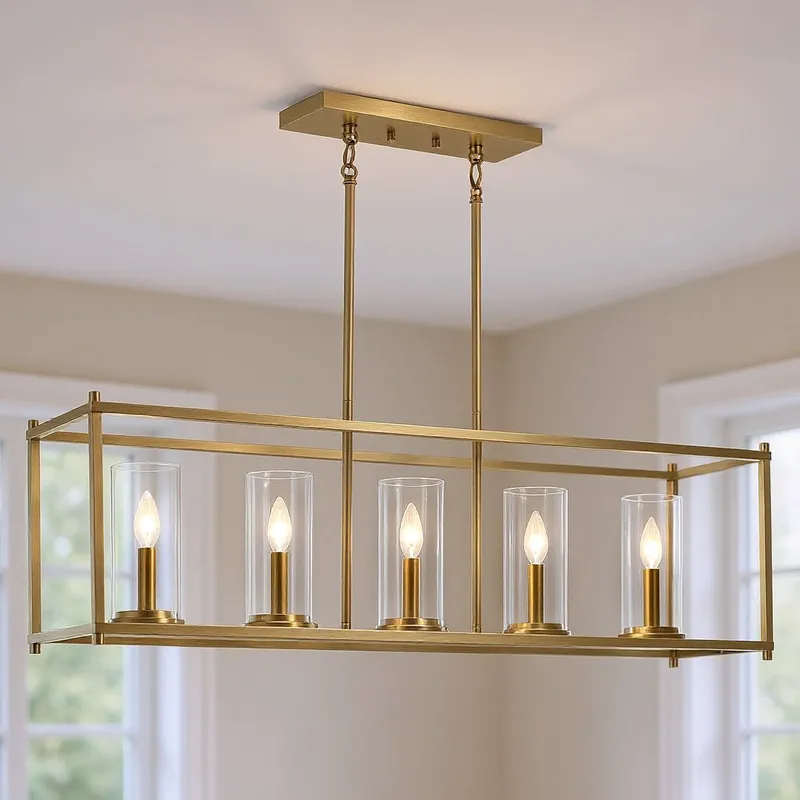 UKC20048 Transitional Indoor Chandelier, 13.5''H x 41.5''W x 10''Dep, Natural Brass Finish, Marquess Collection — Urban Ambiance LED Landscape Lights 60.0W 3000K