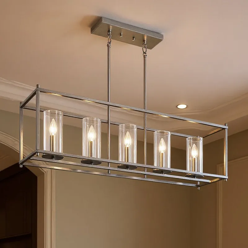 UKC20021 Transitional Indoor Chandelier, 13.5''H x 41.5''W x 10''Dep, Brushed Nickel Finish, Marquess Collection — Urban Ambiance LED Landscape Lights 60.0W 3000K