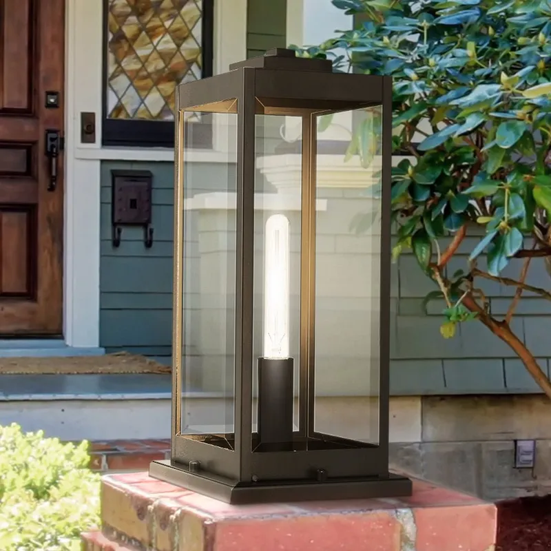 UQL10040 Modern Farmhouse Outdoor Post Light, 19''H x 8.5''W x 8.5''D, Earth Black Finish, Quincy Collection — Urban Ambiance LED Lighting Controls 100.0W 3000K