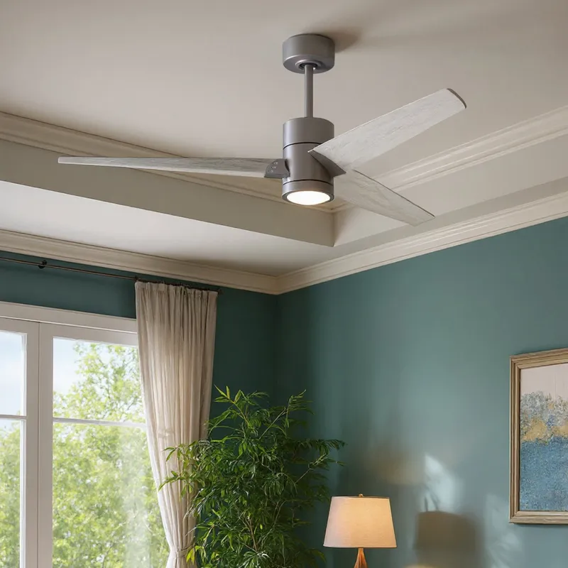 UMC9486 Minimalist Indoor/Outdoor Ceiling Fan, 12" (Plus Downrod) H x 60" W x 60" D, Brushed Nickel Finish, Glimmereach Collection — Urban Ambiance LED Post Top Lights 33.3W 2700K