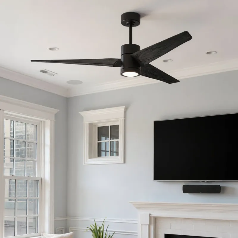 UMC9482 Transitional Indoor/Outdoor Ceiling Fan, 12" (Plus Downrod) H x 60" W x 60" D, Matte Black Finish, Glimmereach Collection — Urban Ambiance LED Post Top Lights 33.3W 2797K
