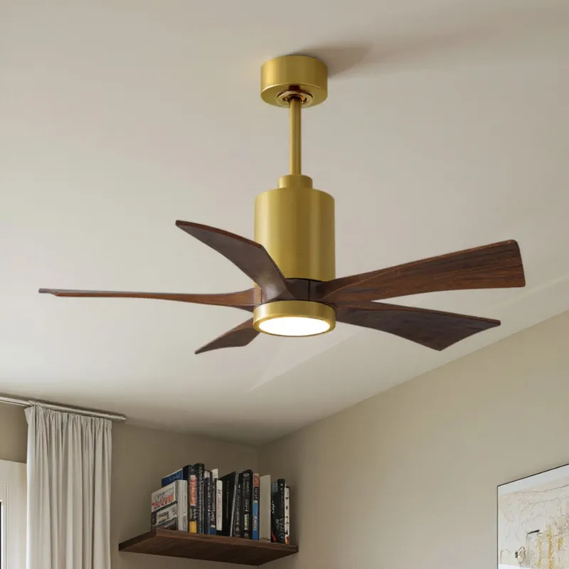 UMC9463 American Bungalow Indoor/Outdoor Ceiling Fan, 14" (Plus Downrod) H x 42" W x 42" D, Brushed Brass Finish, Thistmere Collection — Urban Ambiance LED Post Top Lights 30.5W 6500K