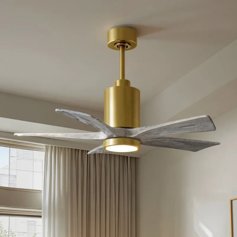UMC9461 Glam Indoor/Outdoor Ceiling Fan, 14" (Plus Downrod) H x 42" W x 42" D, Brushed Brass Finish, Thistmere Collection — Urban Ambiance LED Post Top Lights 30.5W 6500K