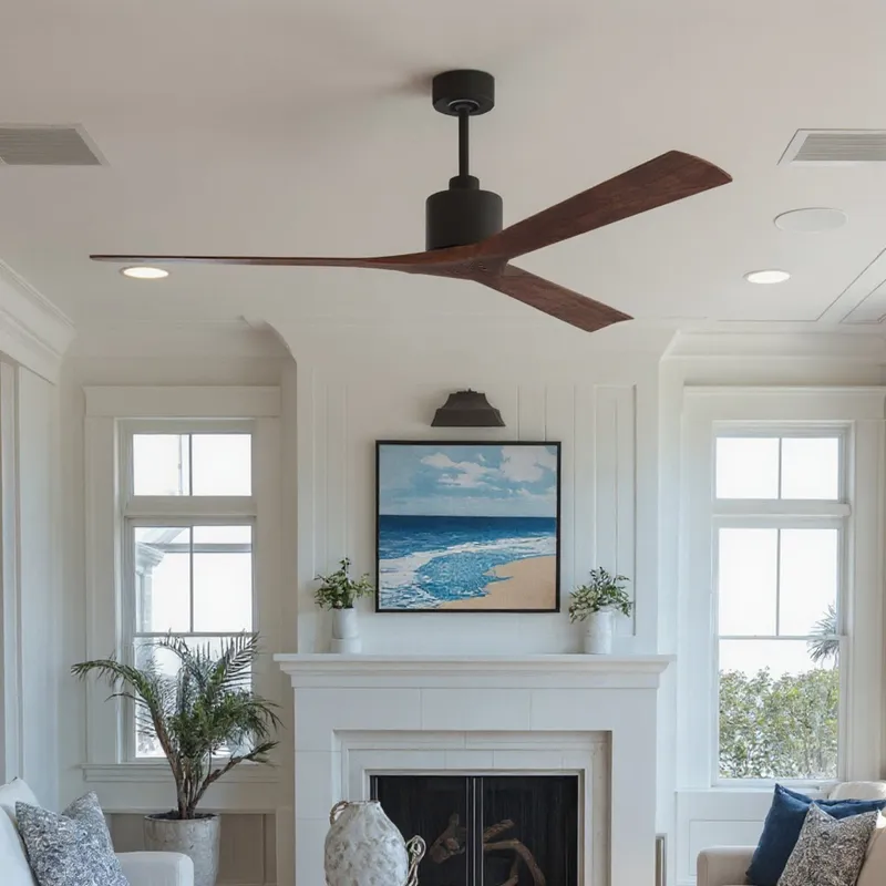 UMC9435 Modern Indoor/Outdoor Ceiling Fan, 12" (Plus Downrod) H x 72" W x 72" D, Textured Bronze Finish, Breecelyn Collection — Urban Ambiance LED Lighting Controls 32.0W 