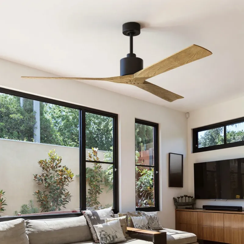 UMC9434 Glam Indoor/Outdoor Ceiling Fan, 12" (Plus Downrod) H x 72" W x 72" D, Textured Bronze Finish, Breecelyn Collection — Urban Ambiance LED Lighting Controls 32.0W 