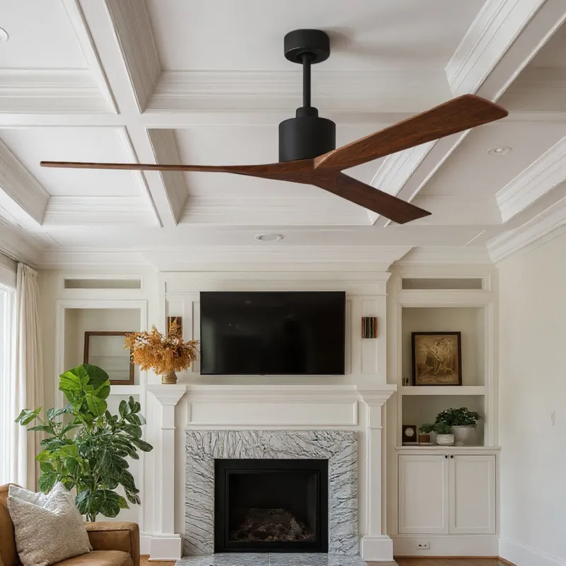 UMC9431 Modern Indoor/Outdoor Ceiling Fan, 12" (Plus Downrod) H x 72" W x 72" D, Matte Black Finish, Breecelyn Collection — Urban Ambiance LED Lighting Controls 32.0W 
