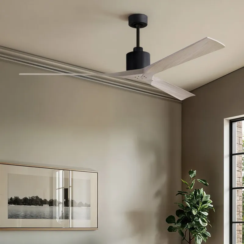 UMC9429 Industrial Indoor/Outdoor Ceiling Fan, 12" (Plus Downrod) H x 72" W x 72" D, Matte Black Finish, Breecelyn Collection — Urban Ambiance LED Lighting Controls 32.0W 