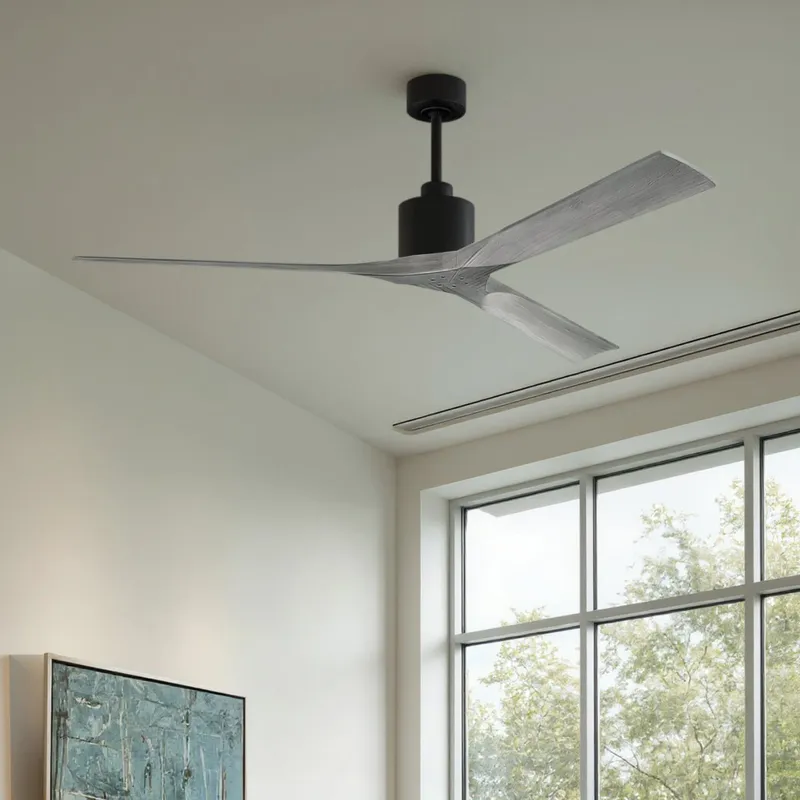 UMC9428 Modern Indoor/Outdoor Ceiling Fan, 12" (Plus Downrod) H x 72" W x 72" D, Matte Black Finish, Breecelyn Collection — Urban Ambiance LED Lighting Controls 32.0W 