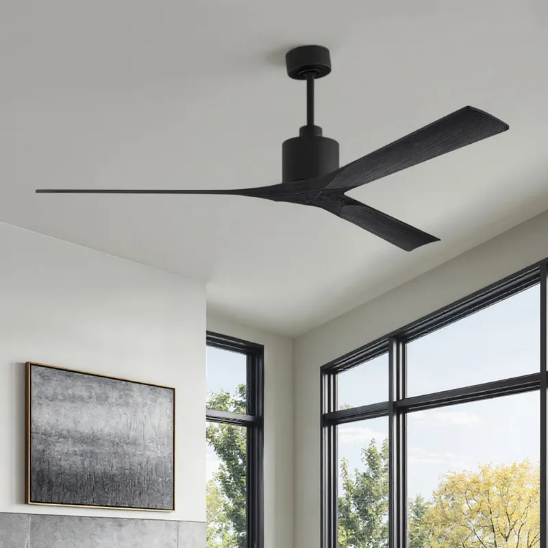 UMC9427 Industrial Indoor/Outdoor Ceiling Fan, 12" (Plus Downrod) H x 72" W x 72" D, Matte Black Finish, Breecelyn Collection — Urban Ambiance LED Lighting Controls 32.0W 