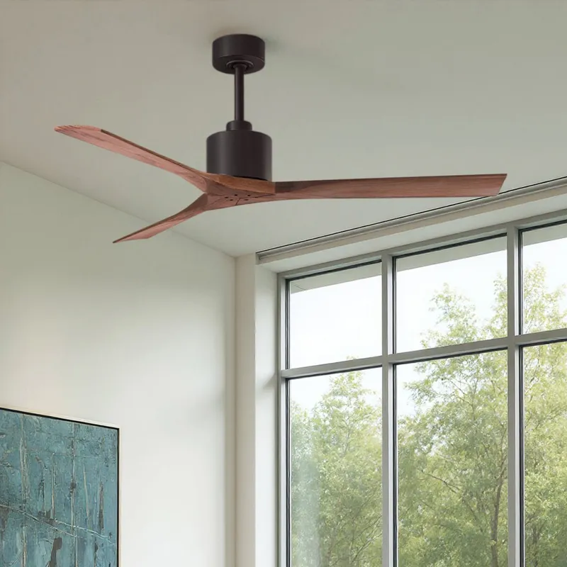 UMC9426 Modern Indoor/Outdoor Ceiling Fan, 12" (Plus Downrod) H x 60" W x 60" D, Textured Bronze Finish, Breecelyn Collection — Urban Ambiance LED Lighting Controls 30.2W 