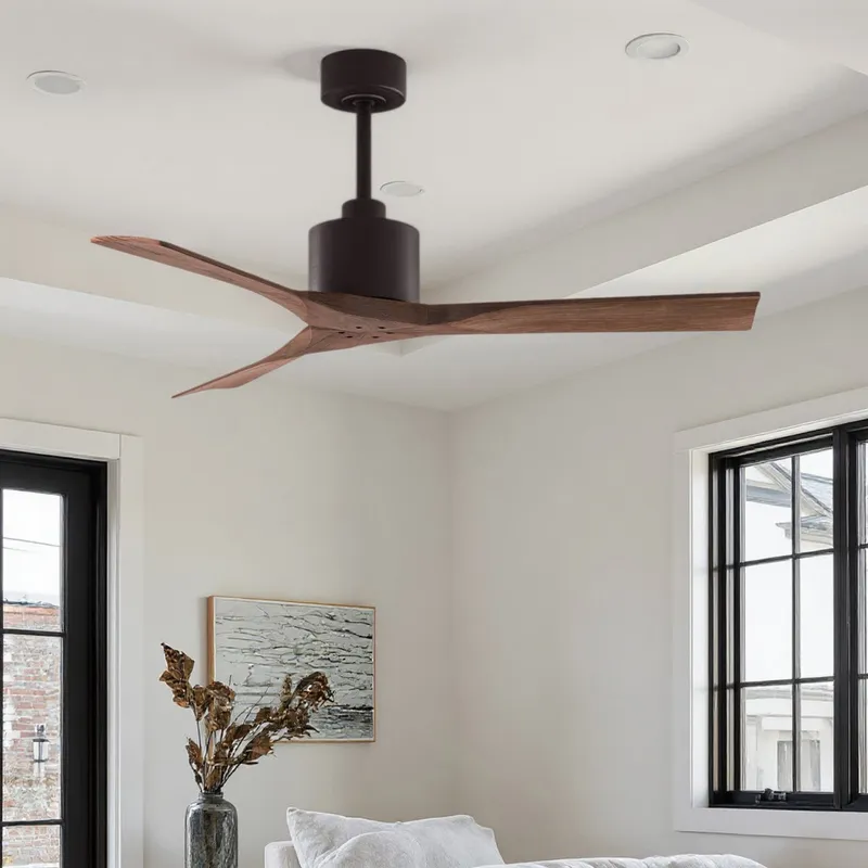 UMC9425 Urban Loft Indoor/Outdoor Ceiling Fan, 12" (Plus Downrod) H x 52" W x 52" D, Textured Bronze Finish, Breecelyn Collection — Urban Ambiance LED Lighting Controls 29.1W 