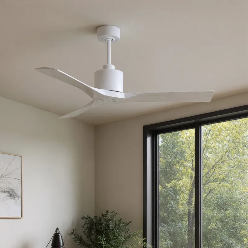 UMC9423 Industrial Indoor/Outdoor Ceiling Fan, 12" (Plus Downrod) H x 52" W x 52" D, Matte White Finish, Breecelyn Collection — Urban Ambiance LED Lighting Controls 29.1W 