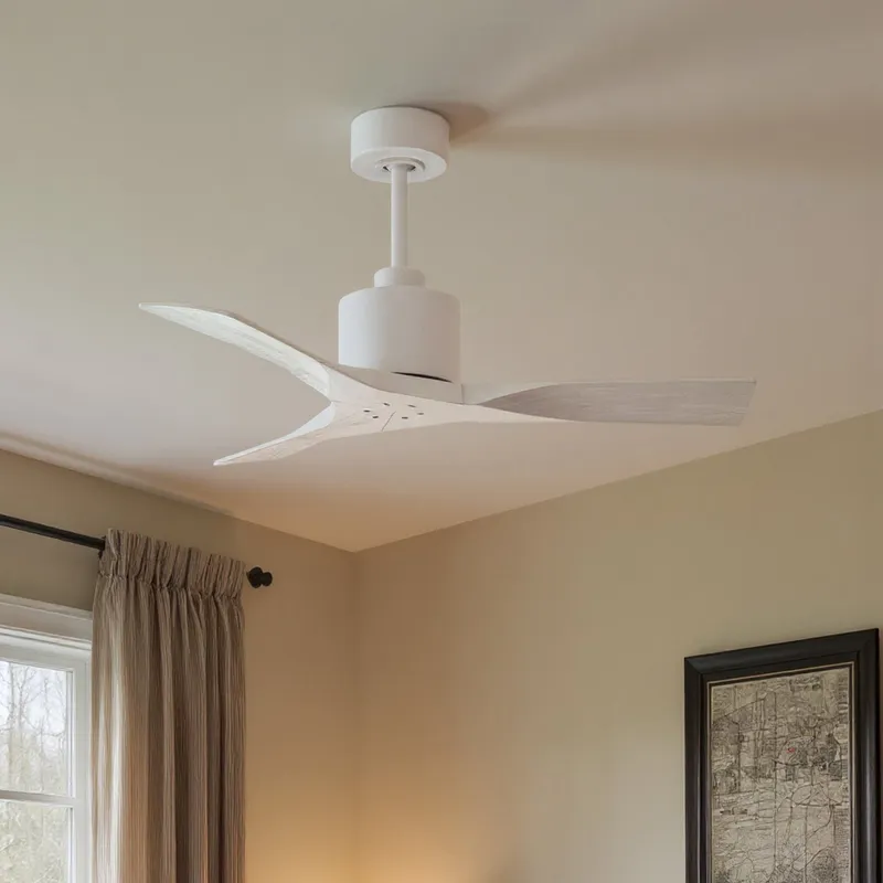 UMC9422 Modern Indoor/Outdoor Ceiling Fan, 12" (Plus Downrod) H x 42" W x 42" D, Matte White Finish, Breecelyn Collection — Urban Ambiance LED Lighting Controls 28.4W 