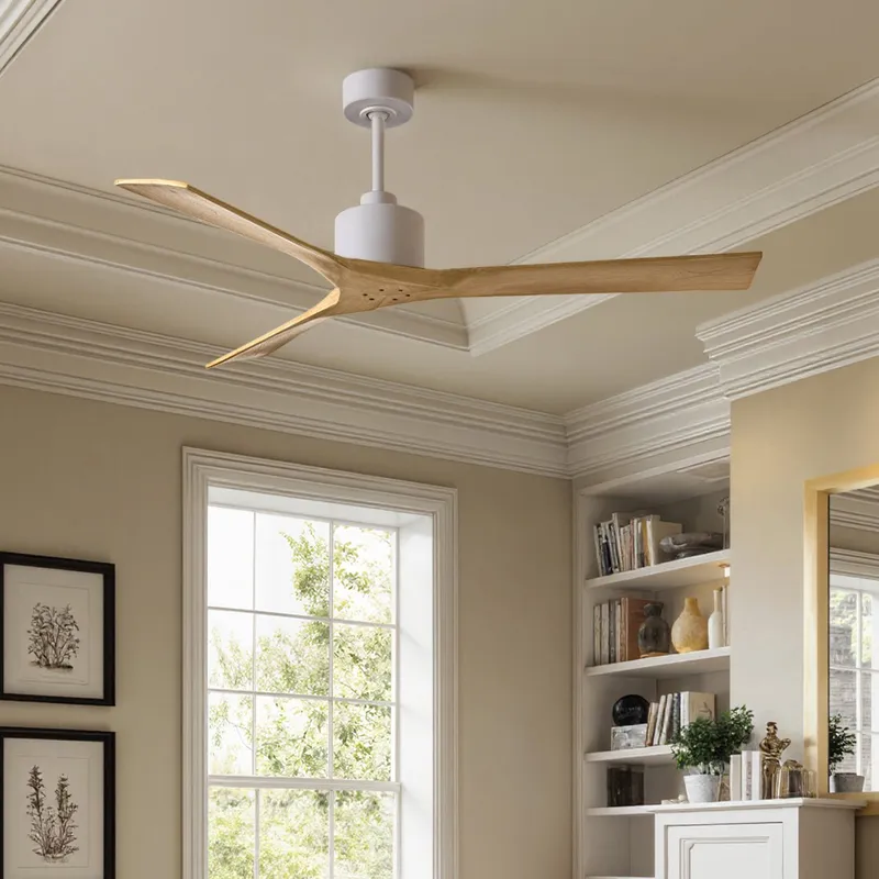 UMC9421 Modern Indoor/Outdoor Ceiling Fan, 12" (Plus Downrod) H x 60" W x 60" D, Matte White Finish, Breecelyn Collection — Urban Ambiance LED Lighting Controls 30.2W 