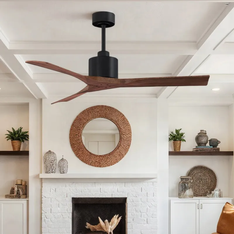 UMC9418 Modern Indoor/Outdoor Ceiling Fan, 12" (Plus Downrod) H x 52" W x 52" D, Matte Black Finish, Breecelyn Collection — Urban Ambiance LED Lighting Controls 29.1W 