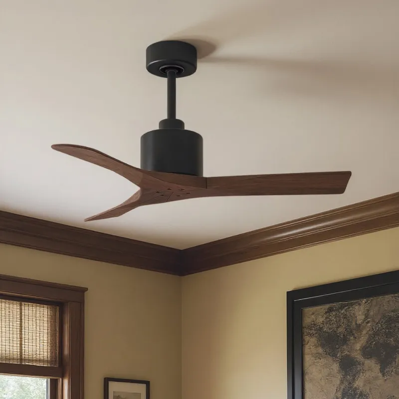 UMC9417 Scandinavian Indoor/Outdoor Ceiling Fan, 12" (Plus Downrod) H x 42" W x 42" D, Matte Black Finish, Breecelyn Collection — Urban Ambiance LED Lighting Controls 28.4W 