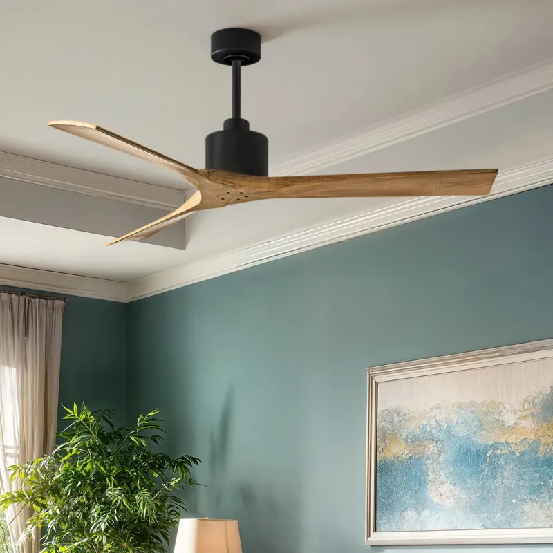 UMC9416 Contemporary Indoor/Outdoor Ceiling Fan, 12" (Plus Downrod) H x 60" W x 60" D, Matte Black Finish, Breecelyn Collection — Urban Ambiance LED Lighting Controls 30.2W 