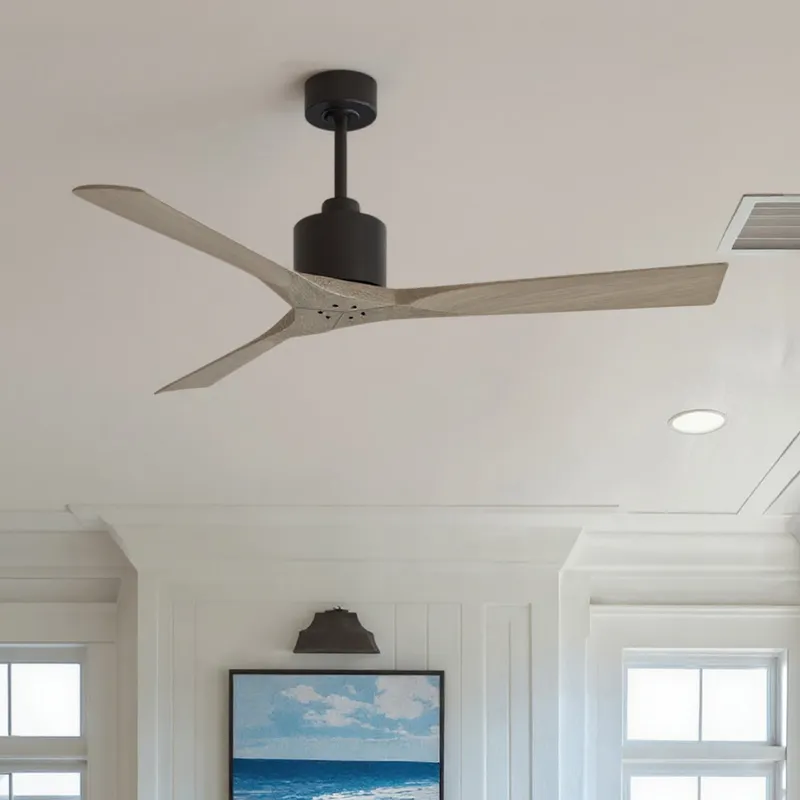 UMC9415 Modern Indoor/Outdoor Ceiling Fan, 12" (Plus Downrod) H x 60" W x 60" D, Matte Black Finish, Breecelyn Collection — Urban Ambiance LED Lighting Controls 30.2W 