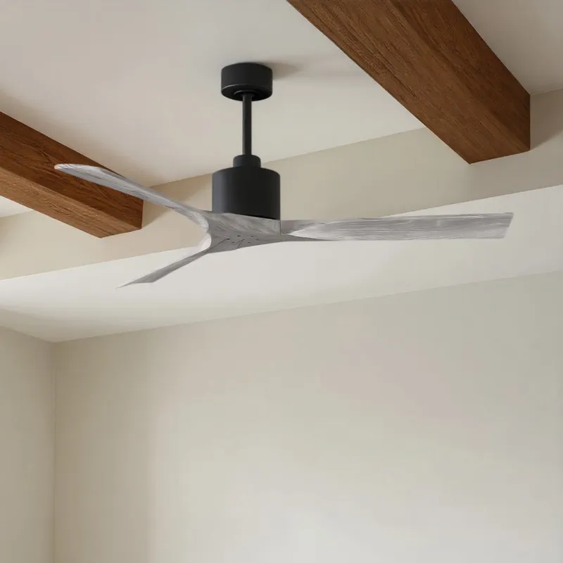 UMC9414 Minimalist Indoor/Outdoor Ceiling Fan, 12" (Plus Downrod) H x 60" W x 60" D, Matte Black Finish, Breecelyn Collection — Urban Ambiance LED Lighting Controls 30.2W 