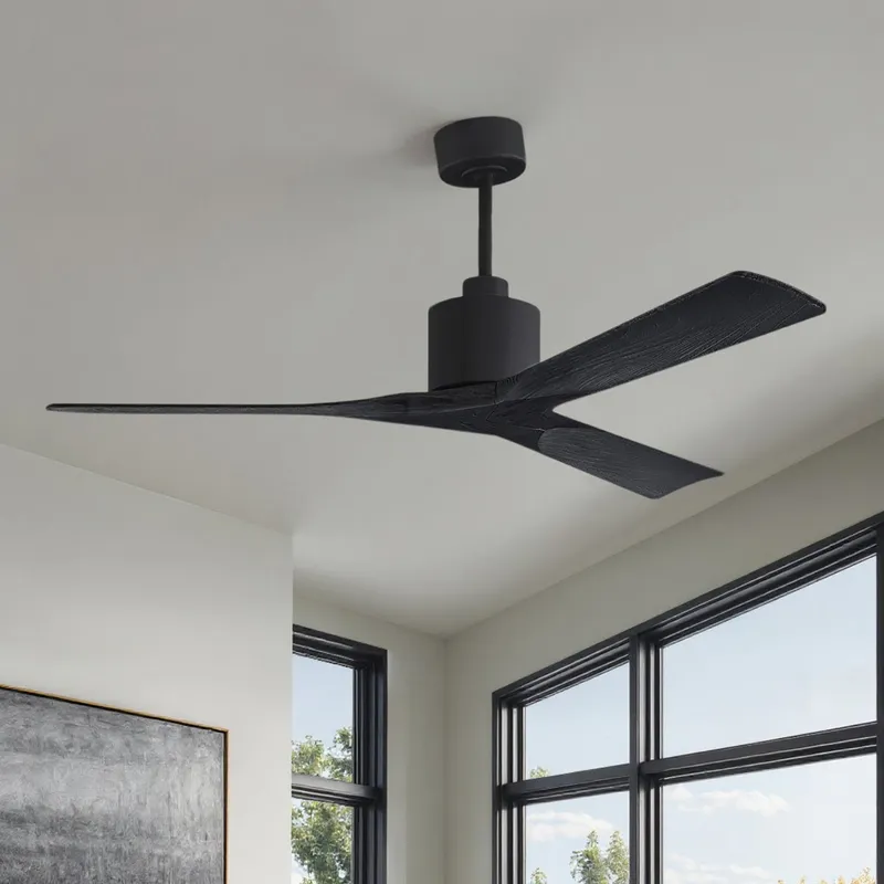 UMC9412 Modern Indoor/Outdoor Ceiling Fan, 12" (Plus Downrod) H x 60" W x 60" D, Matte Black Finish, Breecelyn Collection — Urban Ambiance LED Lighting Controls 30.2W 