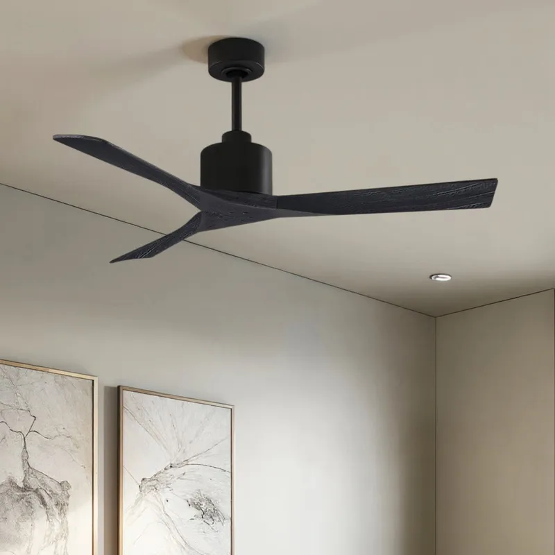 UMC9411 Minimalist Indoor/Outdoor Ceiling Fan, 12" (Plus Downrod) H x 52" W x 52" D, Matte Black Finish, Breecelyn Collection — Urban Ambiance LED Lighting Controls 29.1W 