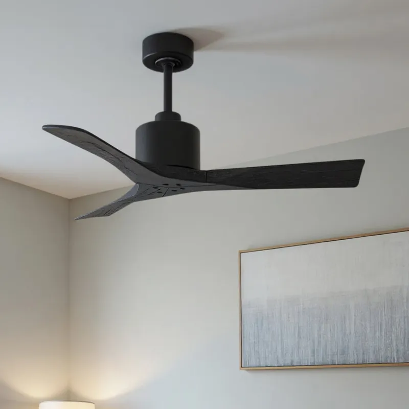 UMC9410 Scandinavian Indoor/Outdoor Ceiling Fan, 12" (Plus Downrod) H x 42" W x 42" D, Matte Black Finish, Breecelyn Collection — Urban Ambiance LED Lighting Controls 28.4W 