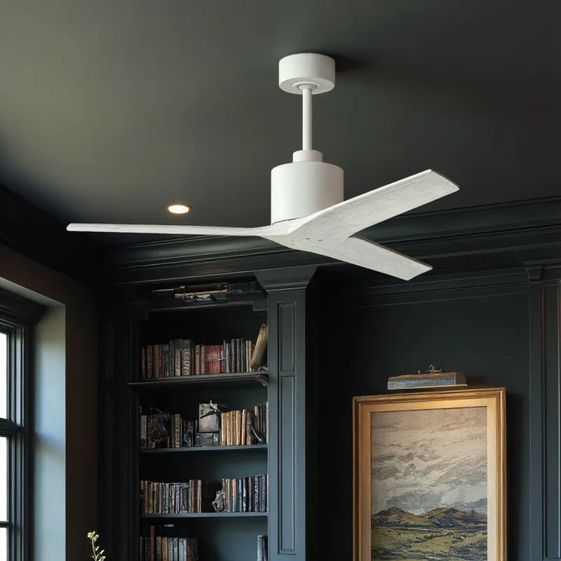 UMC9398 Industrial Indoor/Outdoor Ceiling Fan, 12" (Plus Downrod) H x 52" W x 52" D, Matte White Finish, Loquessa Collection — Urban Ambiance LED Lighting Controls 30.8W 