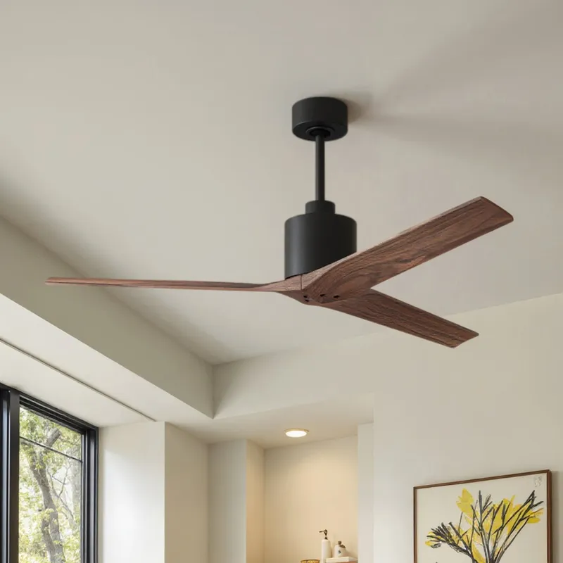 UMC9396 Natural Indoor/Outdoor Ceiling Fan, 12" (Plus Downrod) H x 60" W x 60" D, Matte Black Finish, Loquessa Collection — Urban Ambiance LED Lighting Controls 31.7W 