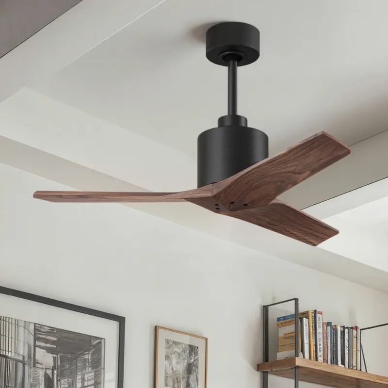 UMC9395 Natural Indoor/Outdoor Ceiling Fan, 12" (Plus Downrod) H x 42" W x 42" D, Matte Black Finish, Loquessa Collection — Urban Ambiance LED Lighting Controls 29.9W 