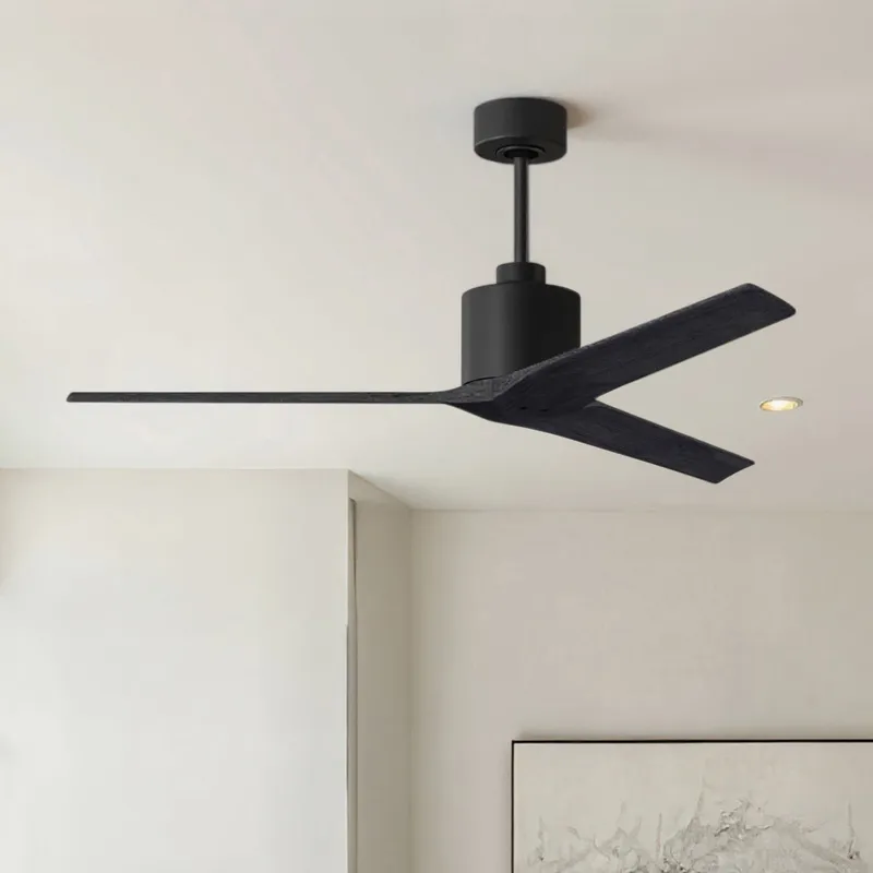 UMC9394 Modern Indoor/Outdoor Ceiling Fan, 12" (Plus Downrod) H x 60" W x 60" D, Matte Black Finish, Loquessa Collection — Urban Ambiance LED Lighting Controls 31.7W 