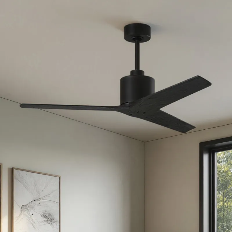 UMC9393 Minimalist Indoor/Outdoor Ceiling Fan, 12" (Plus Downrod) H x 52" W x 52" D, Matte Black Finish, Loquessa Collection — Urban Ambiance LED Lighting Controls 30.8W 