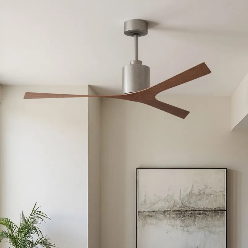 UMC9391 Scandinavian Indoor/Outdoor Ceiling Fan, 12" (Plus Downrod) H x 56" W x 56" D, Brushed Nickel Finish, Loquessa Collection — Urban Ambiance LED Lighting Controls 30.0W 
