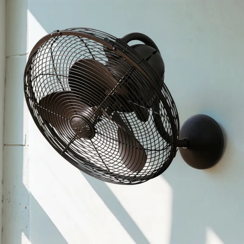 UMC9361 Modern Indoor/Outdoor Oscillating Wall Fan, 14.5 H x 16" W x 16" D, Textured Bronze Finish, Kestmere Collection — Urban Ambiance LED Lighting Controls 28.1W 