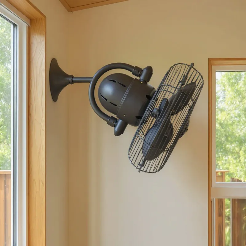 UMC9353 Urban Loft Indoor/Outdoor Oscillating Wall Fan, 17.5" H x 13" W x 13" D, Textured Bronze Finish, Norellis Collection — Urban Ambiance LED Lighting Controls 47.7W 