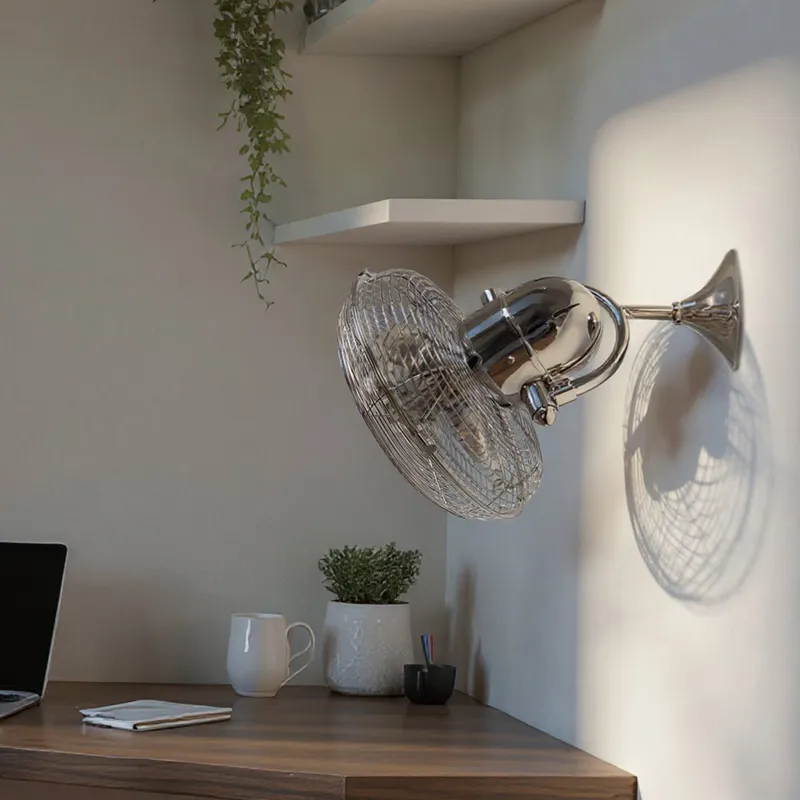 UMC9352 Industrial Indoor/Outdoor Oscillating Wall Fan, 17.5" H x 13" W x 13" D, Polished Chrome Finish, Norellis Collection — Urban Ambiance LED Lighting Controls 47.7W 