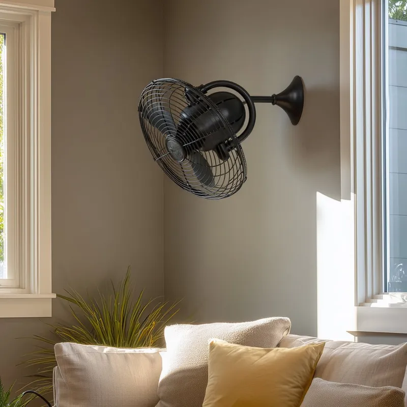 UMC9350 Industrial Indoor/Outdoor Oscillating Wall Fan, 17.5" H x 13" W x 13" D, Matte Black Finish, Norellis Collection — Urban Ambiance LED Lighting Controls 47.7W 