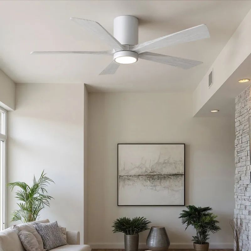 UMC9341 Industrial Indoor/Outdoor Ceiling Fan, 12" H x 52" W x 52" D, Gloss White Finish, Aerwyn Collection — Urban Ambiance LED Post Top Lights 31.1W 6500K