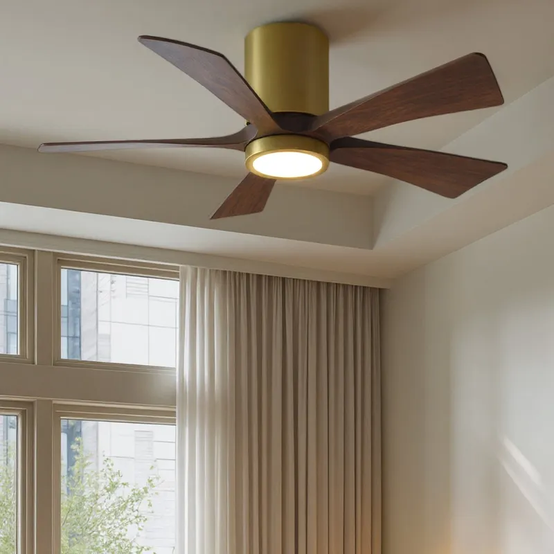 UMC9337 Modern Indoor/Outdoor Ceiling Fan, 12" H x 42" W x 42" D, Brushed Brass Finish, Aerwyn Collection — Urban Ambiance LED Post Top Lights 31.7W 6500K