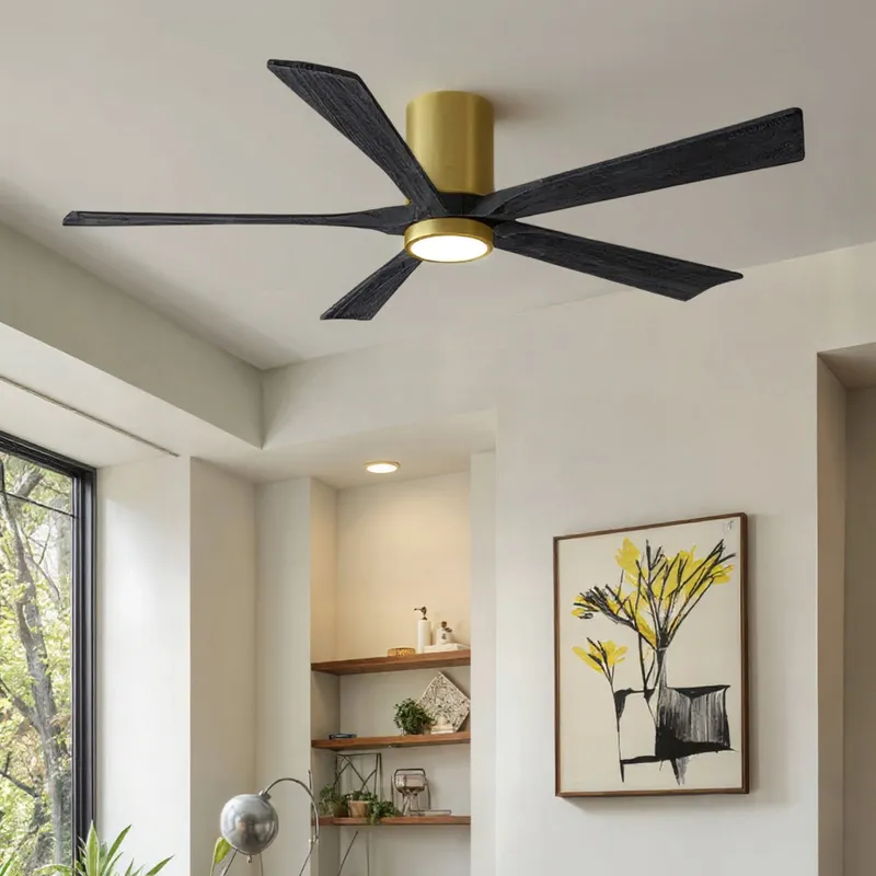 UMC9336 Minimalist Indoor/Outdoor Ceiling Fan, 12" H x 60" W x 60" D, Brushed Brass Finish, Aerwyn Collection — Urban Ambiance LED Post Top Lights 30.8W 6500K