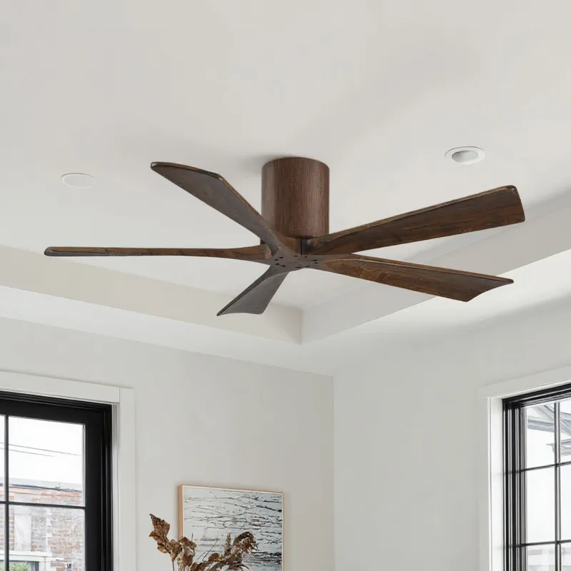 UMC9330 Modern Indoor/Outdoor Ceiling Fan, 10" H x 52" W x 52" D, Walnut Tone Finish, Aerwyn Collection — Urban Ambiance LED Lighting Controls 30.5W 