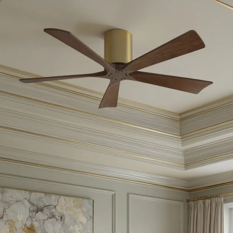 UMC9323 Modern Rustic Indoor/Outdoor Ceiling Fan, 10" H x 52" W x 52" D, Brushed Brass Finish, Aerwyn Collection — Urban Ambiance LED Lighting Controls 30.5W 