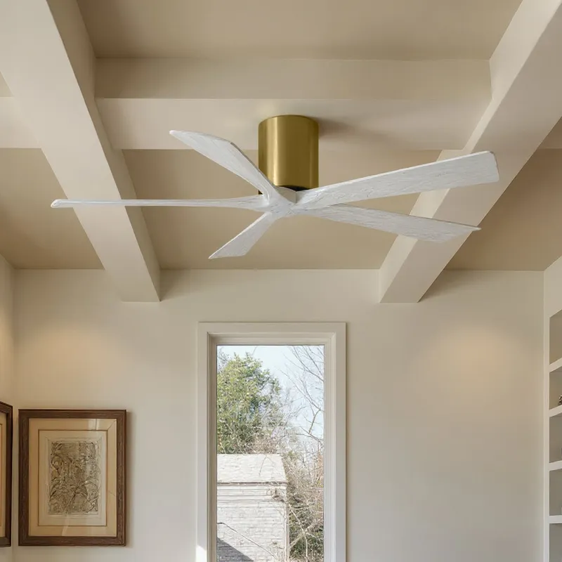 UMC9322 Farmhouse Indoor/Outdoor Ceiling Fan, 10" H x 52" W x 52" D, Brushed Brass Finish, Aerwyn Collection — Urban Ambiance LED Lighting Controls 30.5W 
