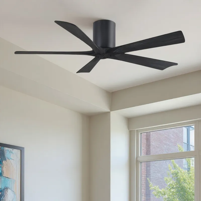 UMC9317 Modern Farmhouse Indoor/Outdoor Ceiling Fan, 10" H x 52" W x 52" D, Matte Black Finish, Aerwyn Collection — Urban Ambiance LED Lighting Controls 30.5W 