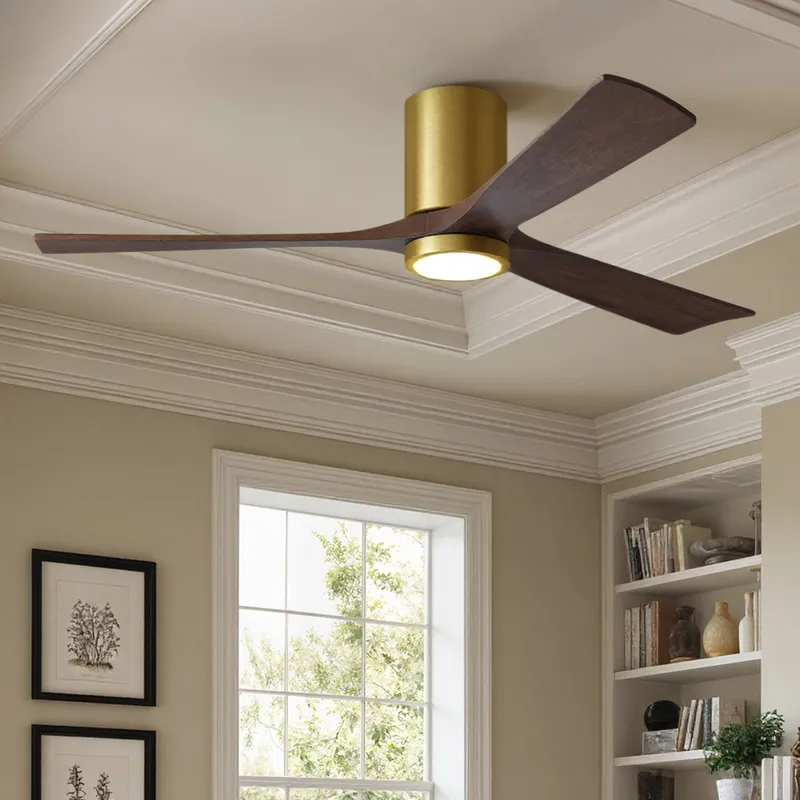 UMC9300 Art Deco Indoor/Outdoor Ceiling Fan, 12" H x 60" W x 60" D, Brushed Brass Finish, Aerwyn Collection — Urban Ambiance LED Post Top Lights 30.8W 6500K