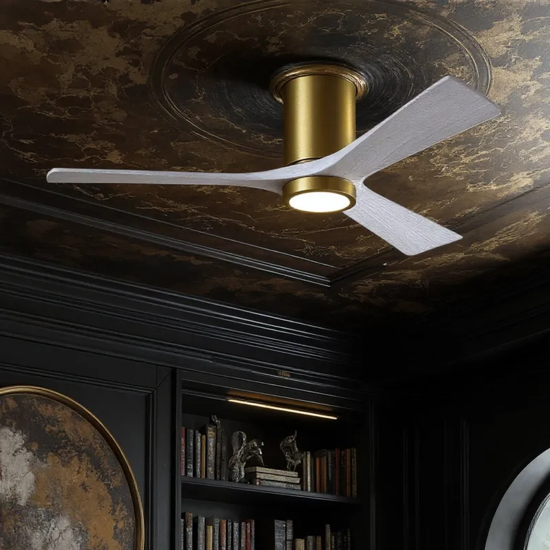 UMC9298 Glam Indoor/Outdoor Ceiling Fan, 12" H x 52" W x 52" D, Brushed Brass Finish, Aerwyn Collection — Urban Ambiance LED Post Top Lights 32.5W 6500K