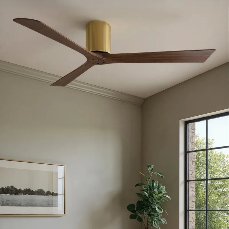 UMC9256 Modern Indoor/Outdoor Ceiling Fan, 10" H x 60" W x 60" D, Brushed Brass Finish, Aerwyn Collection — Urban Ambiance LED Lighting Controls 30.5W 