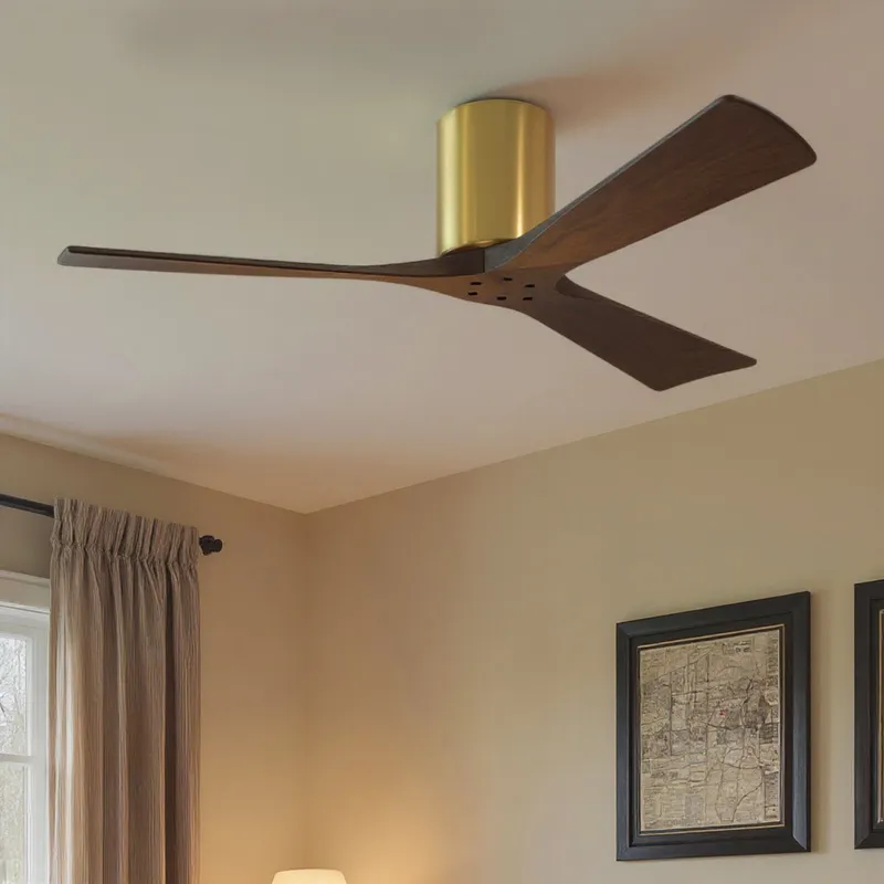 UMC9255 Minimalist Indoor/Outdoor Ceiling Fan, 10" H x 52" W x 52" D, Brushed Brass Finish, Aerwyn Collection — Urban Ambiance LED Lighting Controls 30.2W 