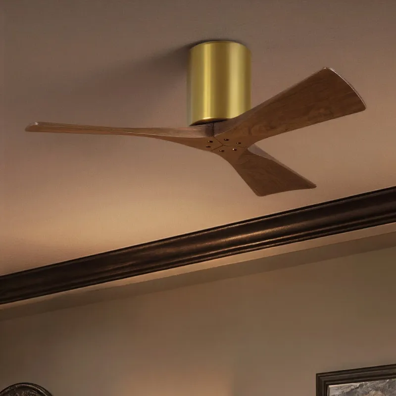 UMC9254 Modern Indoor/Outdoor Ceiling Fan, 10" H x 42" W x 42" D, Brushed Brass Finish, Aerwyn Collection — Urban Ambiance LED Lighting Controls 28.4W 