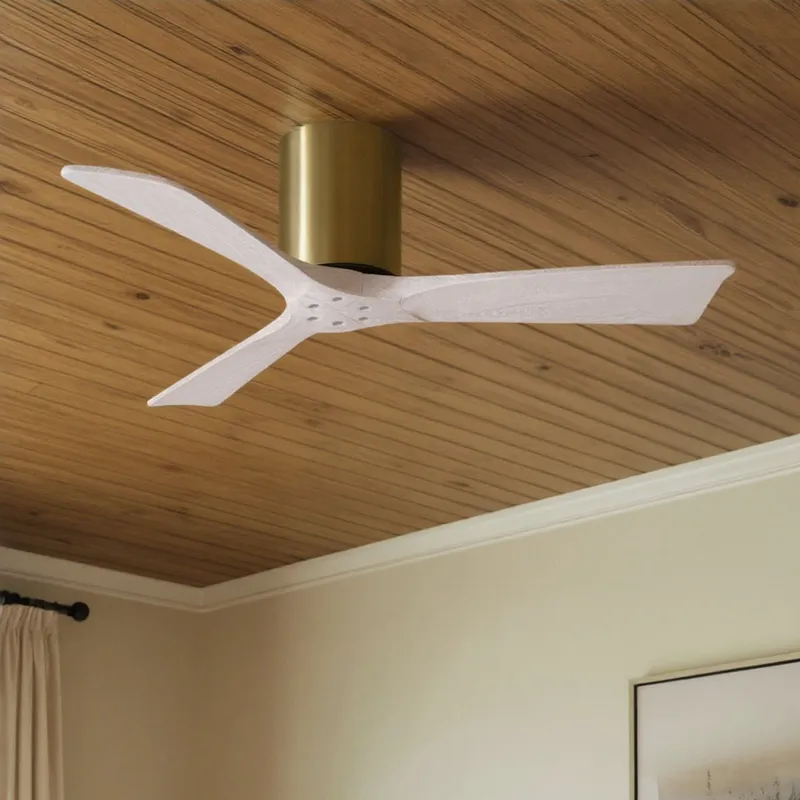 UMC9253 Modern Indoor/Outdoor Ceiling Fan, 10" H x 42" W x 42" D, Brushed Brass Finish, Aerwyn Collection — Urban Ambiance LED Lighting Controls 28.4W 